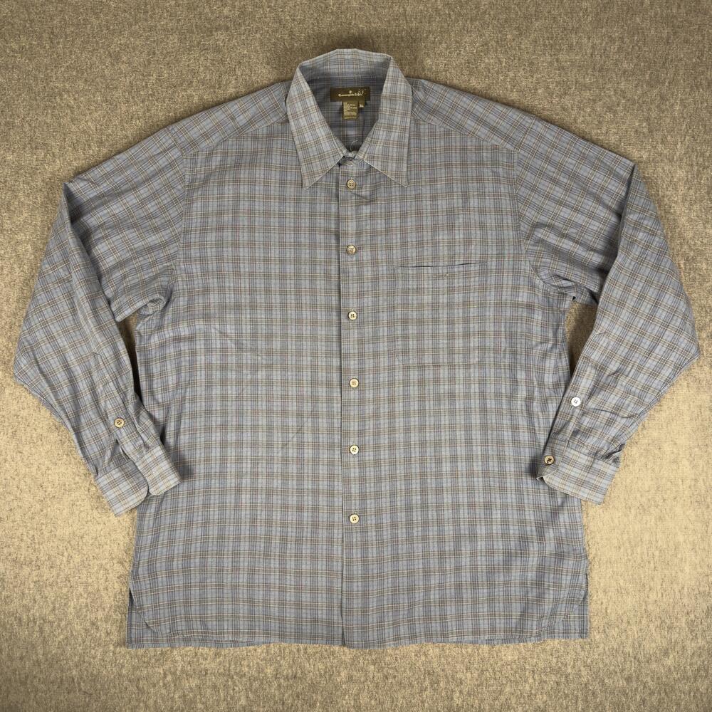Ermenegildo Zegna Shirt Mens XL Blue Check Cotton Viscose Button-Up Italy